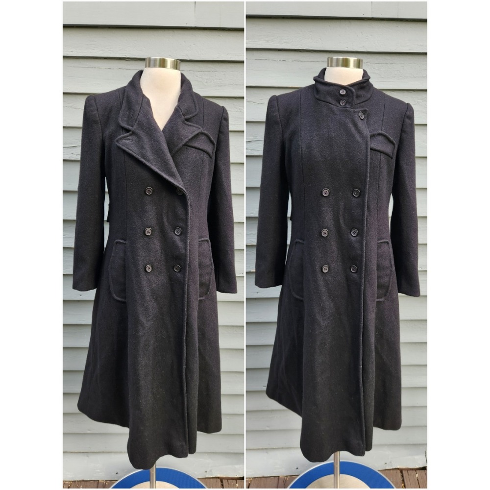 Vintage 70s Paudele Fashions Overcoat Black Double Breasted Wool Blend Smallโ